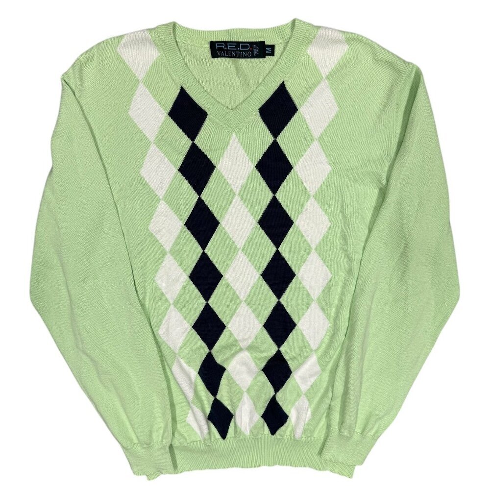 RED Valentino Garavani Knit V-Neck Sweater Made in Italy Pullover Diamond Medium